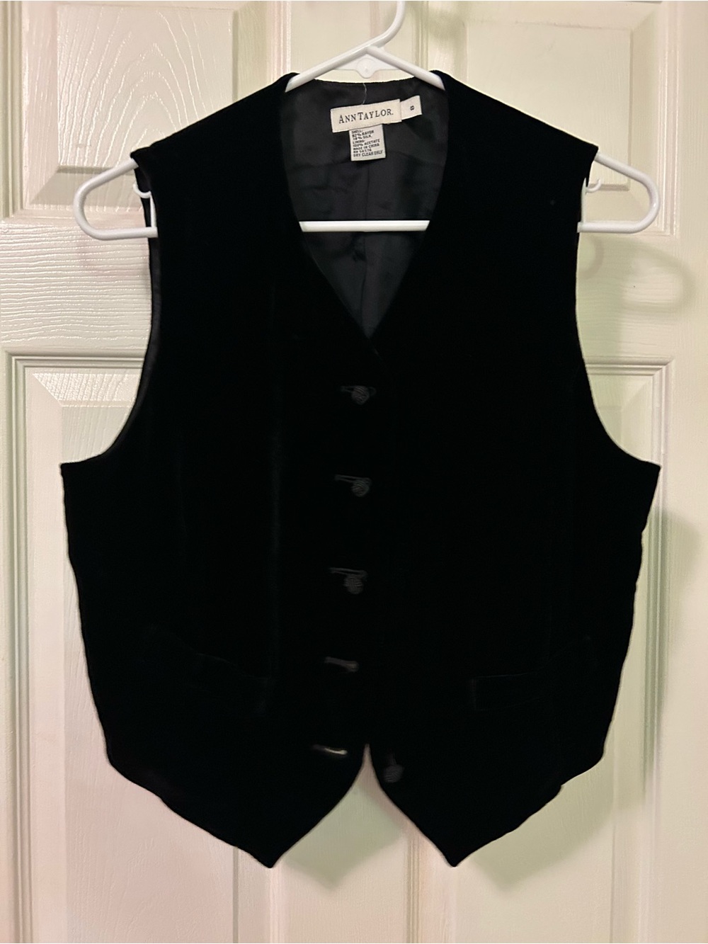 Ann Taylor Black Velvet Button-Up Vest